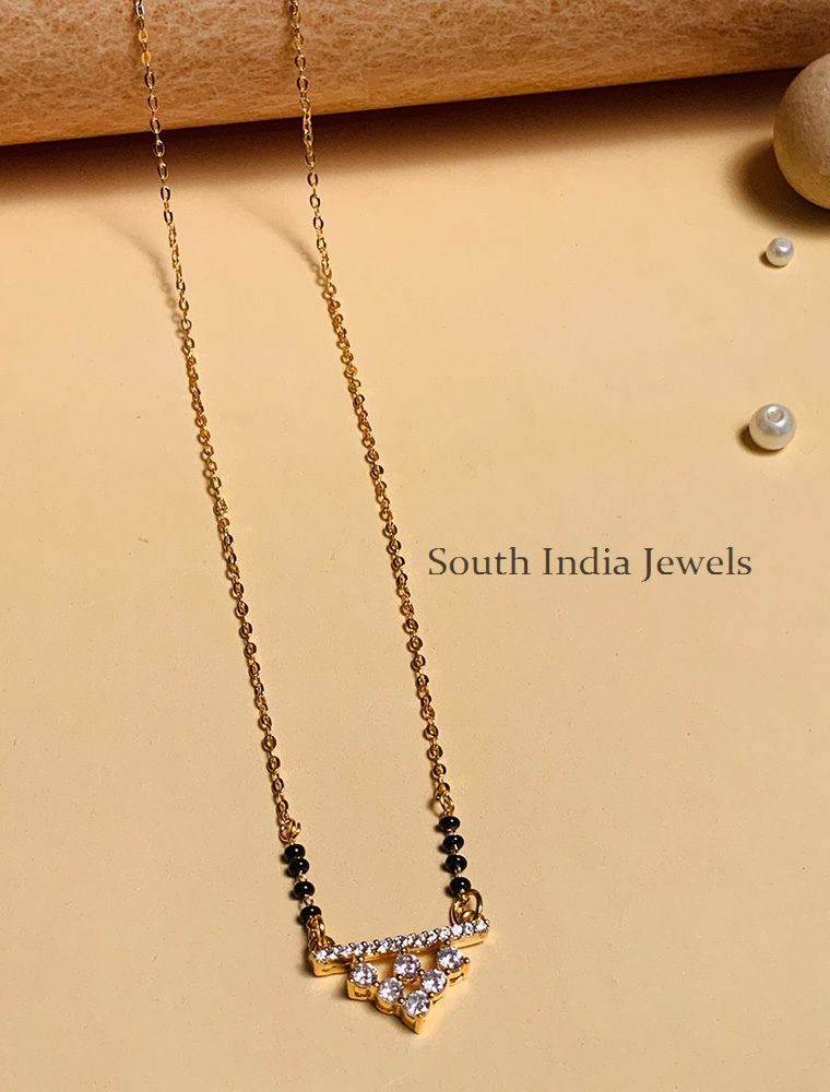 Marvelous Gold Plated Black Beaded & American Diamond Mangalsutra