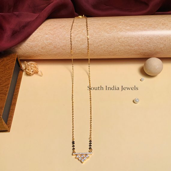 Marvelous Gold Plated Black Beaded & American Diamond Mangalsutra