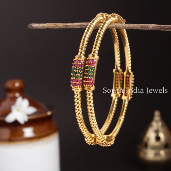 Mesmerizing AD Ruby Green Bangles