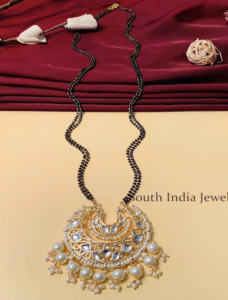 Trendy Black Beaded & American Diamond Long Mangalsutra