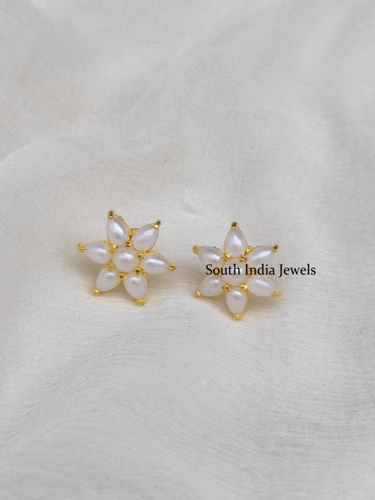 Trendy Pearl Gold Plated Ear Studs