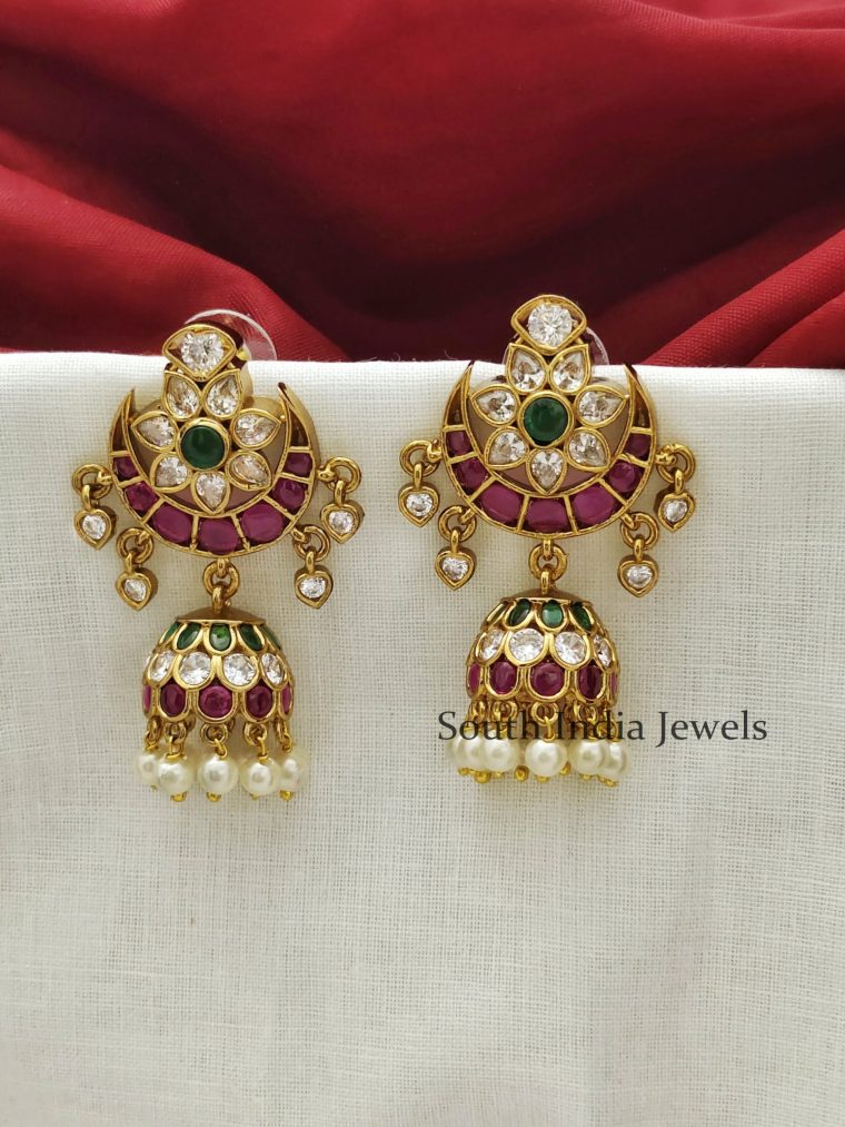 AD Kempu Ruby Emerald Jhumka Earrings