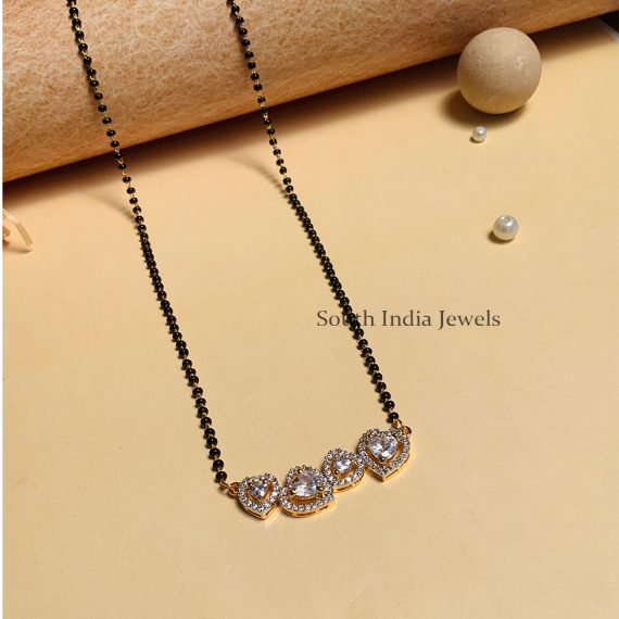 Wonderful Gold Plated Black Beaded & American Diamond Mangalsutra