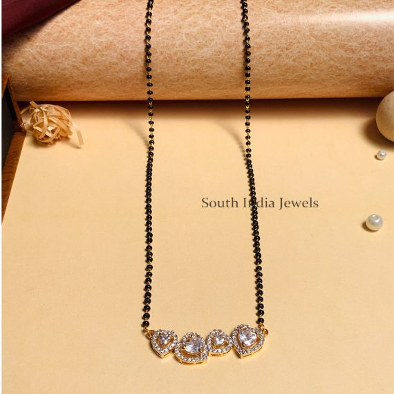 Wonderful Gold Plated Black Beaded & American Diamond Mangalsutra