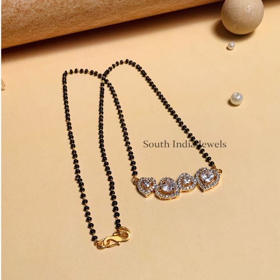 Wonderful Gold Plated Black Beaded & American Diamond Mangalsutra