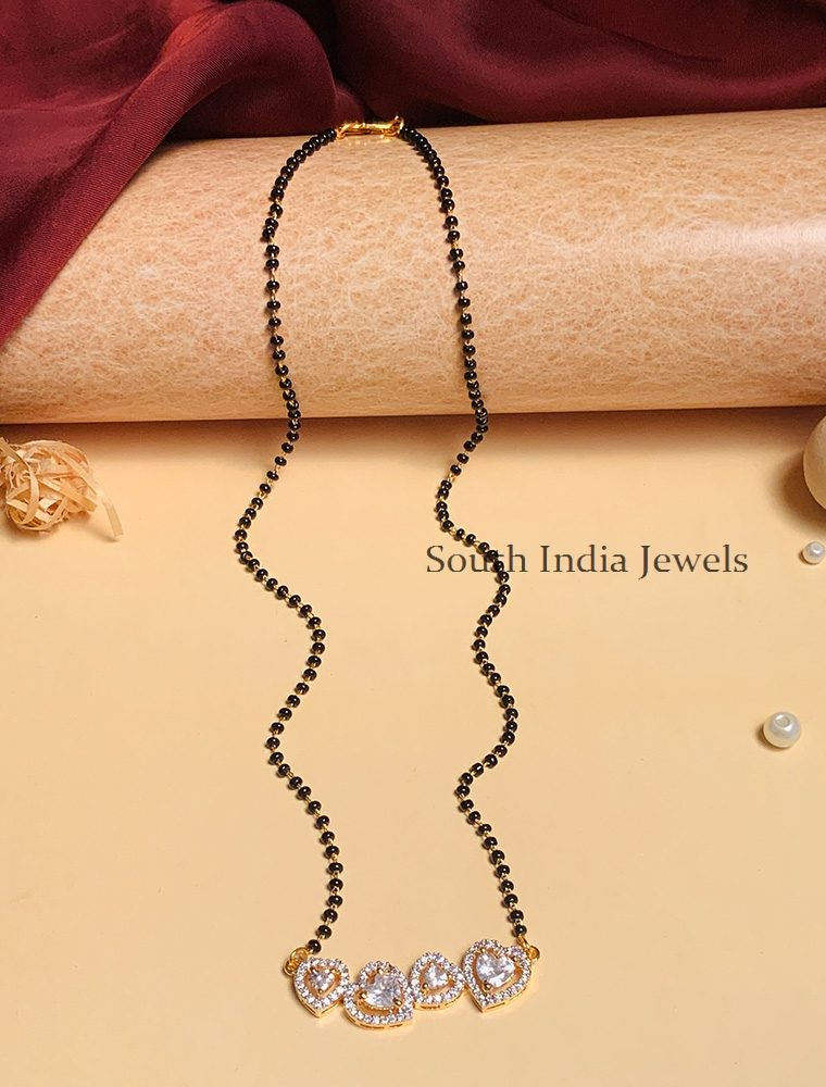 Wonderful Gold Plated Black Beaded & American Diamond Mangalsutra