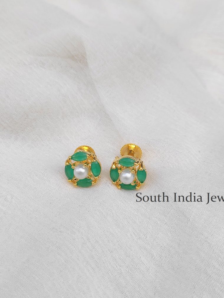 Wonderful Green Stones and Pearl Studs