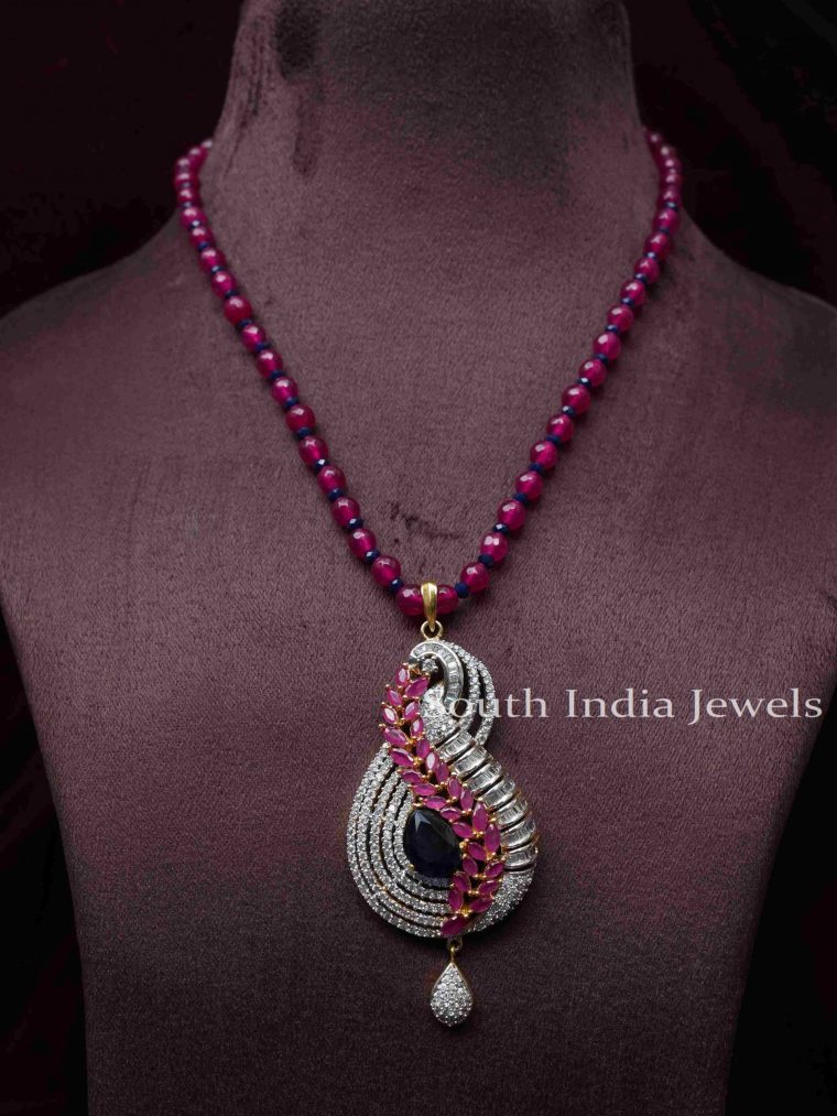 Wonderful Maroon Beaded Zircon Necklace