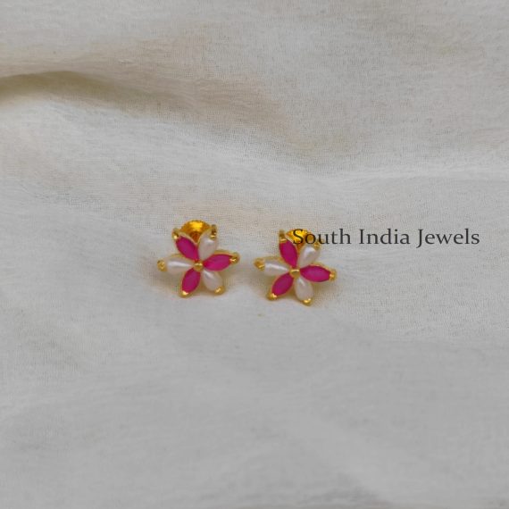 Wonderful Red Stones and Pearl Studs