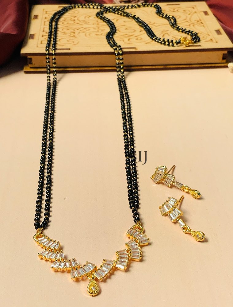 Adorable Gold American Diamond Mangalsutra With Pair Of Earrings