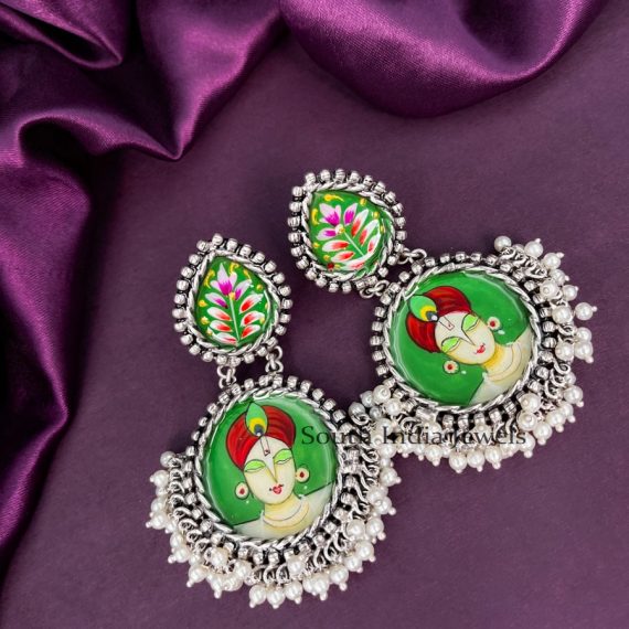 Amazing Meenakari Green Krishna Handmade Oxidised Earrings