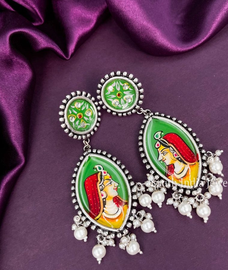 Amazing Meenakari Radhs Handmade Green Oxidised Earrings