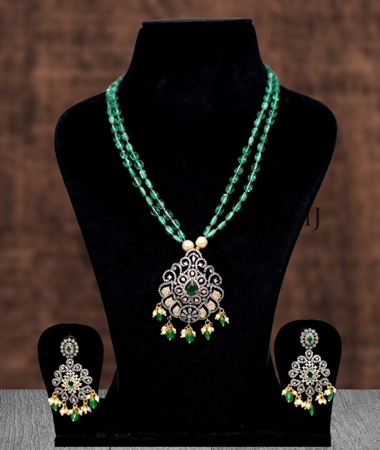 Beautiful Green Mosanite Beads Victorian Necklace