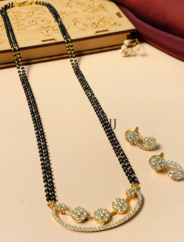 Enchanting Floral Gold Plated Mangalsutra With Pair Of Earrings