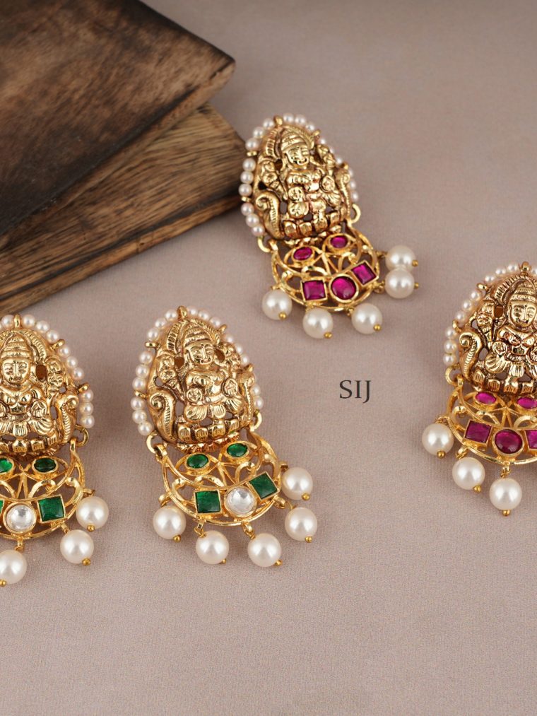 Ethnic Lakshmi Design Pearl Drop Earrings