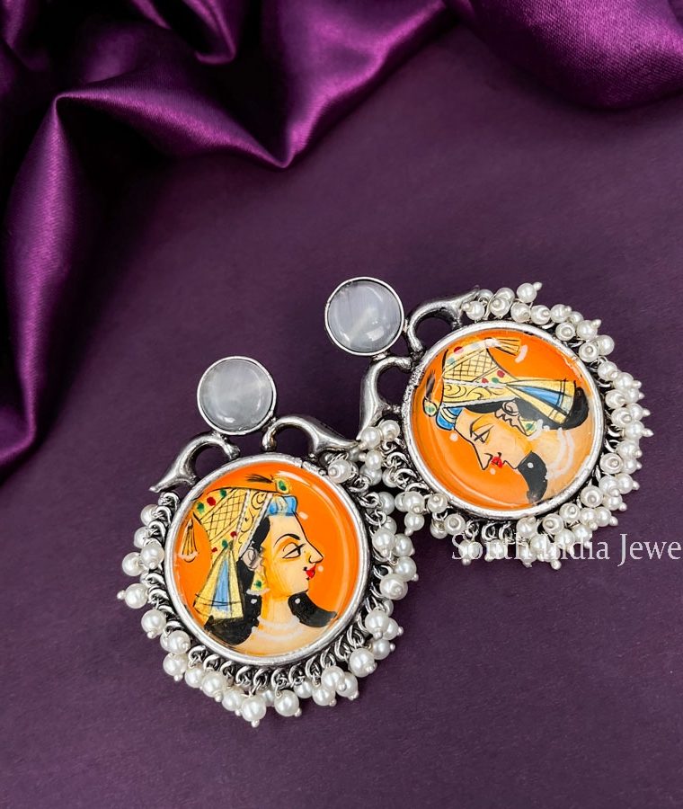 Fantastic Meenakari Orange Queen Handmade Oxidised Earrings