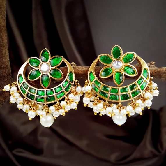 Gorgeous Kundan Jadau Chandabli Flower Earrings