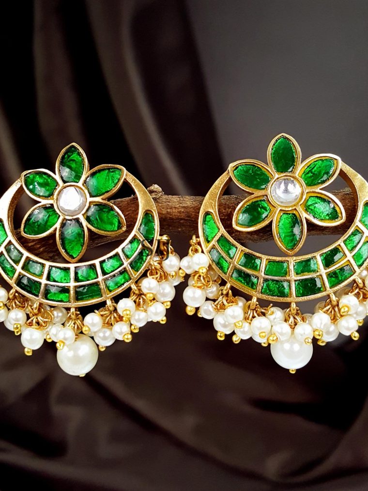 Gorgeous Kundan Jadau Chandabli Flower Earrings