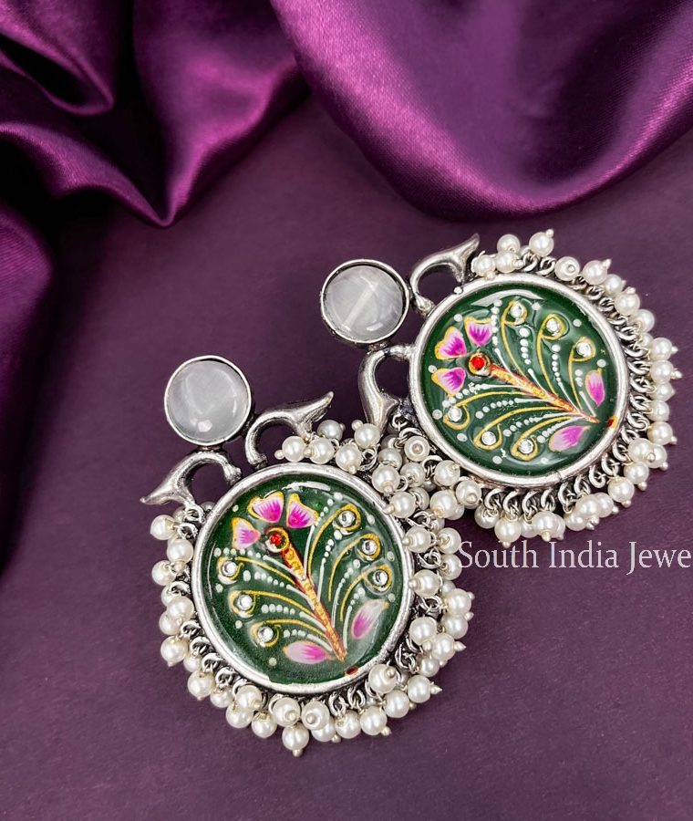 Gorgeous Meenakari Handmade Green Oxidised Earrings