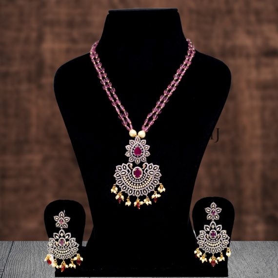 Grand Pink Mosanite Beads Victorian Necklace