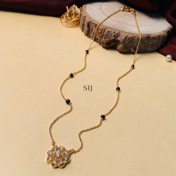 Intricate Gold Plated Flower Wheel American Diamond Mangalsutra