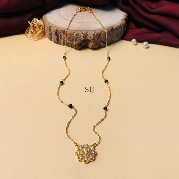 Intricate Gold Plated Flower Wheel American Diamond Mangalsutra