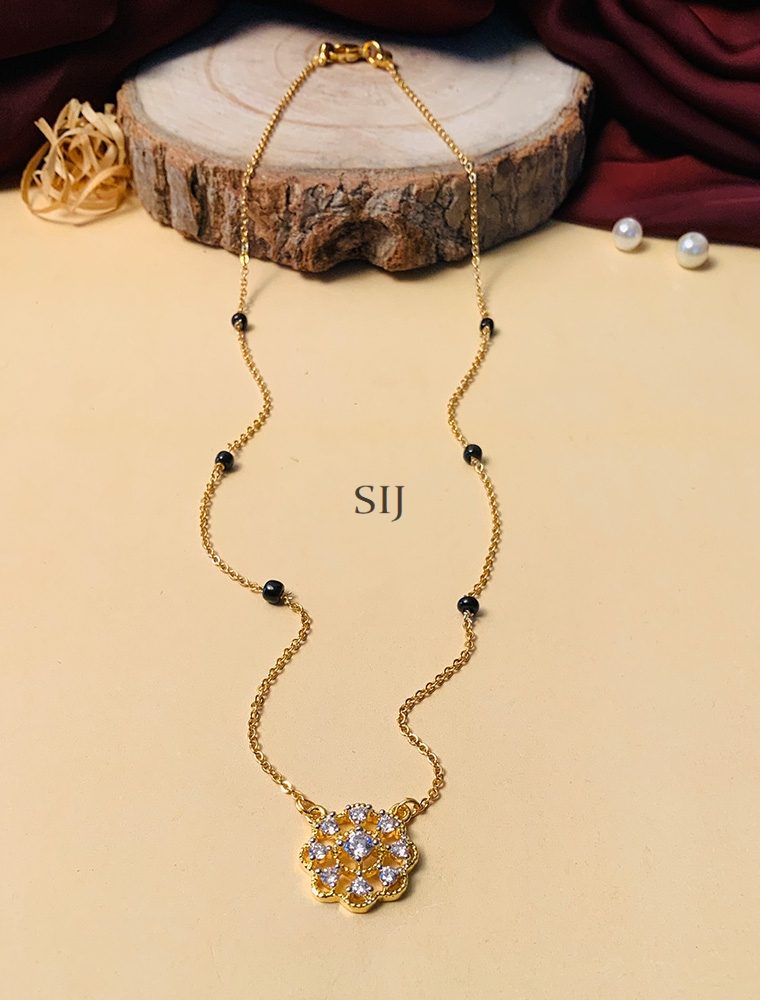 Intricate Gold Plated Flower Wheel American Diamond Mangalsutra