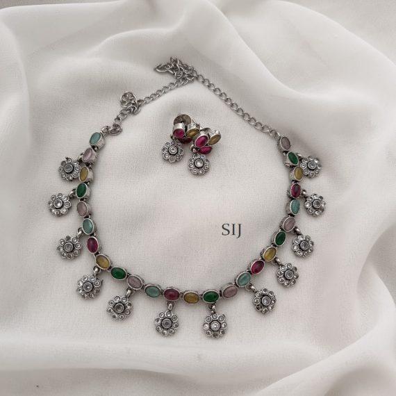 Marvelous Multi Stone German Silver Necklace