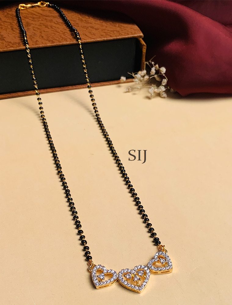 Sparkling Gold Plated Triple Heart American Diamond Mangalsutra