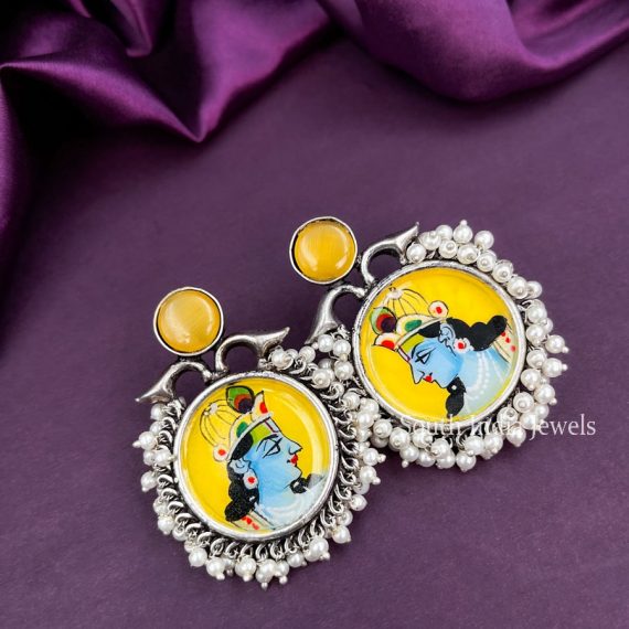 Splendid Meenakari Yellow Krishna Handmade Oxidised Earrings