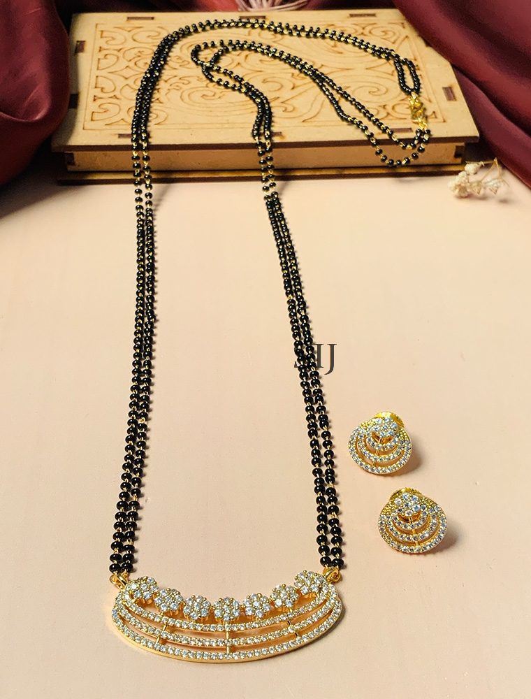 Stunning Floral Gold Plated Mangalsutra With Pair Of Earrings