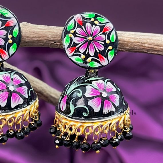 Stylish Meenakari Flower Jhumkas