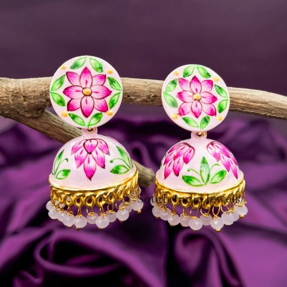 Stylish Meenakari Flower Jhumkas