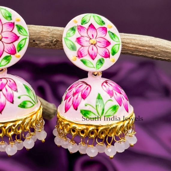 Stylish Meenakari Flower Jhumkas