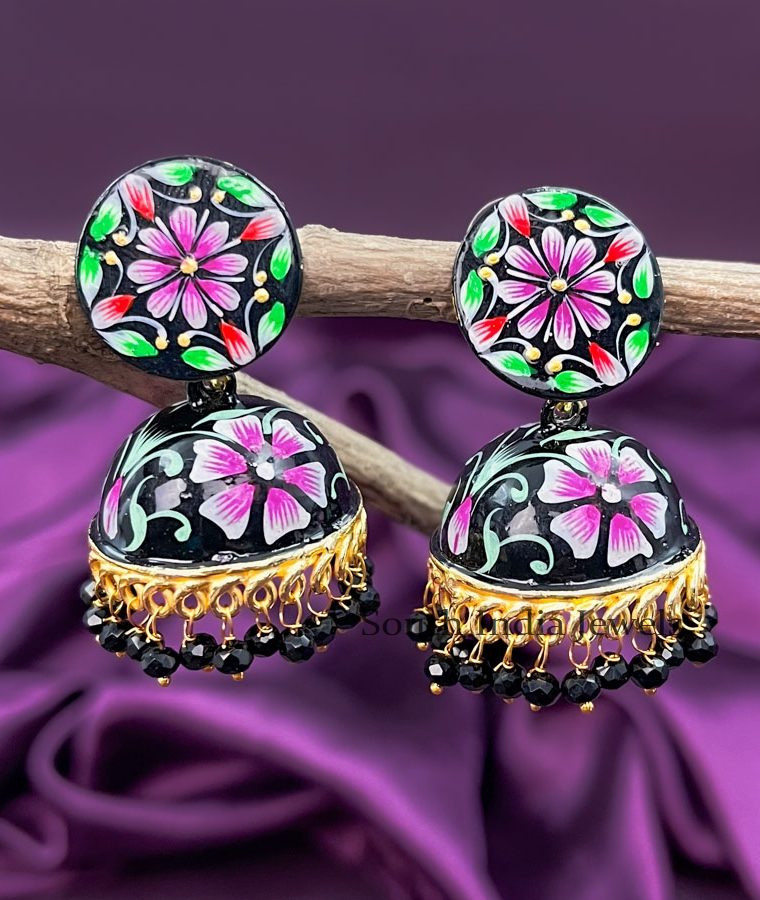 Stylish Meenakari Flower Jhumkas