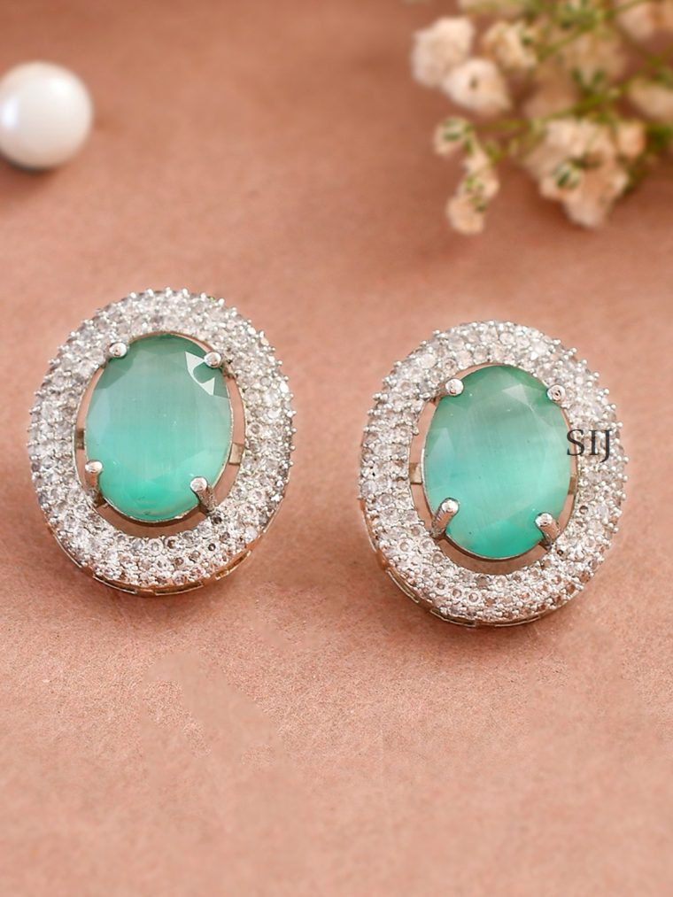 Silver-Plated AD Studded Mint Contemporary Stud Earrings