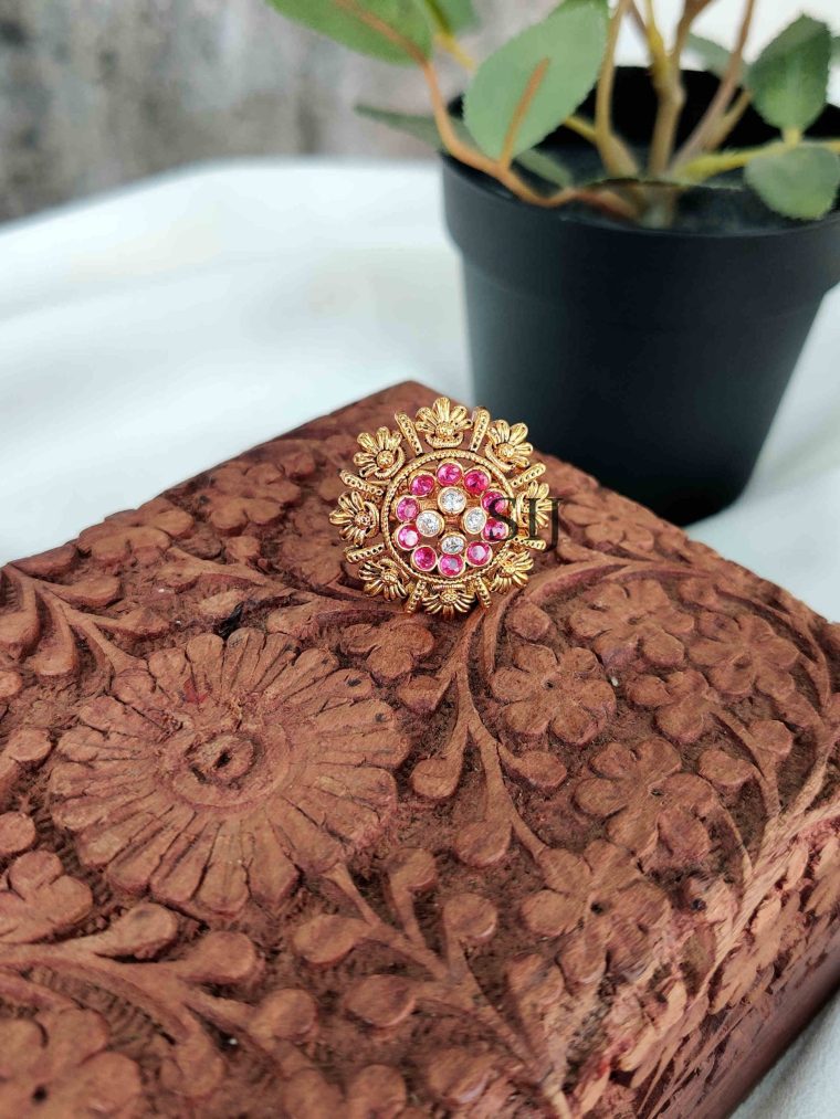 AD Stone Floral Finger Ring