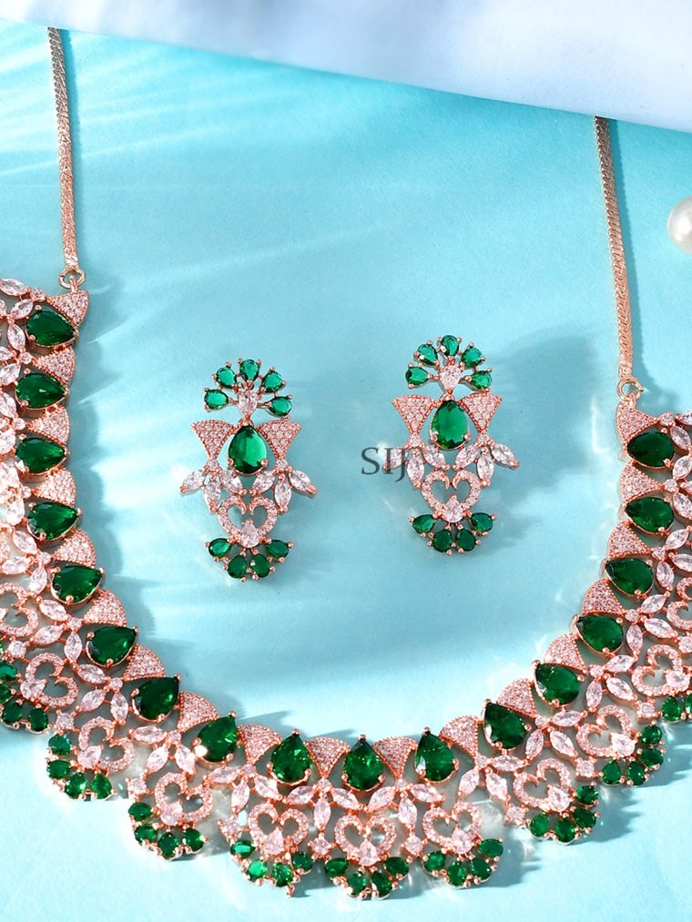 AD Stones Studded Emerald Necklace Set