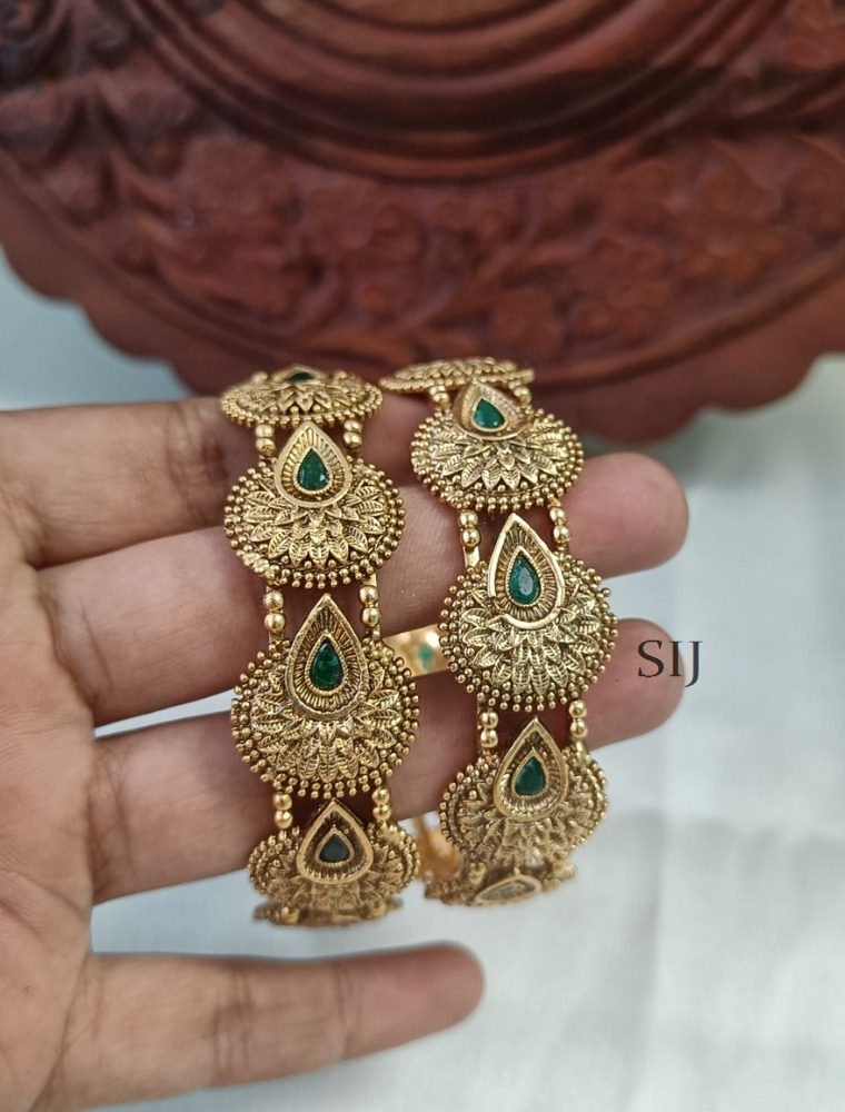 Amazing Green Stone Gold Plated Bangles