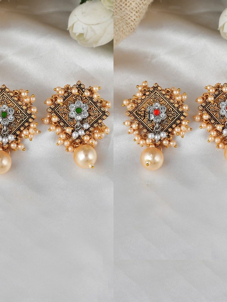 Antique Gold Plated Stones studs Earrings