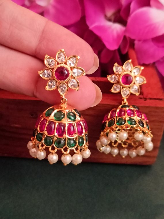 Fantastic Gold Toned Kemp Jhumkas