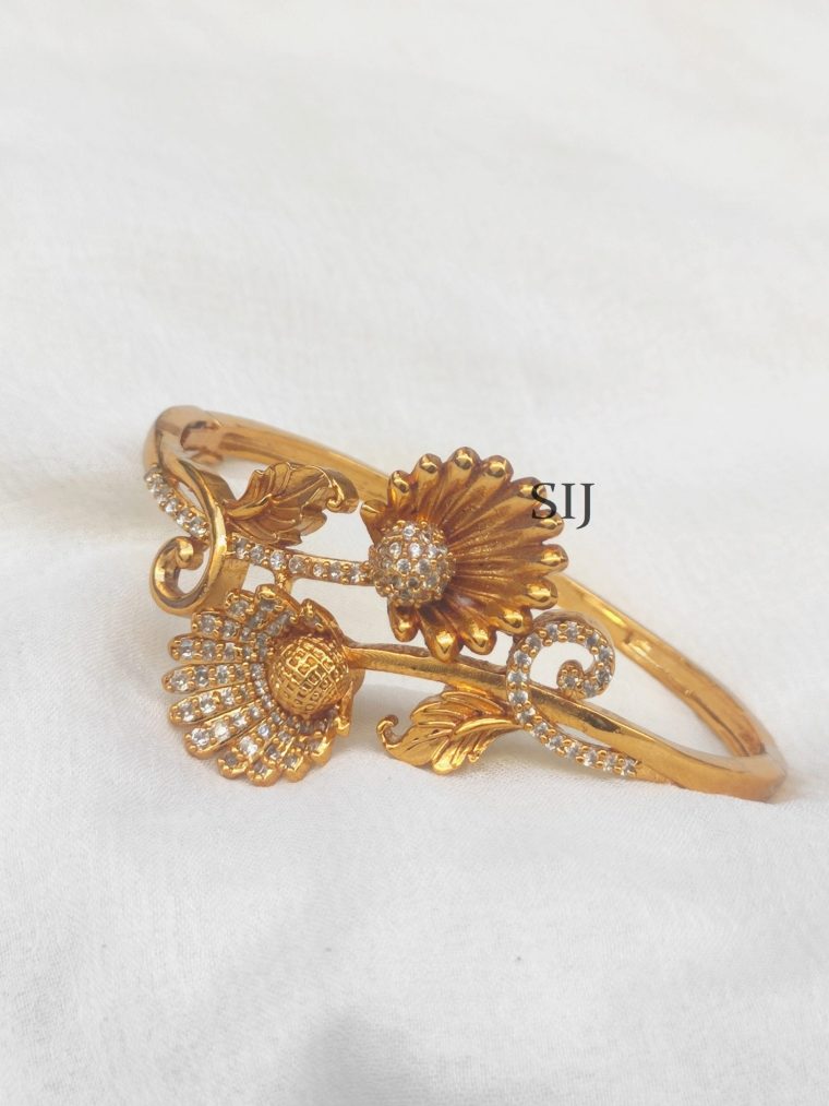 Floral Antique Kada With AD Stones