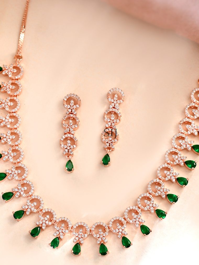 Green And White AD Stones Necklace Set