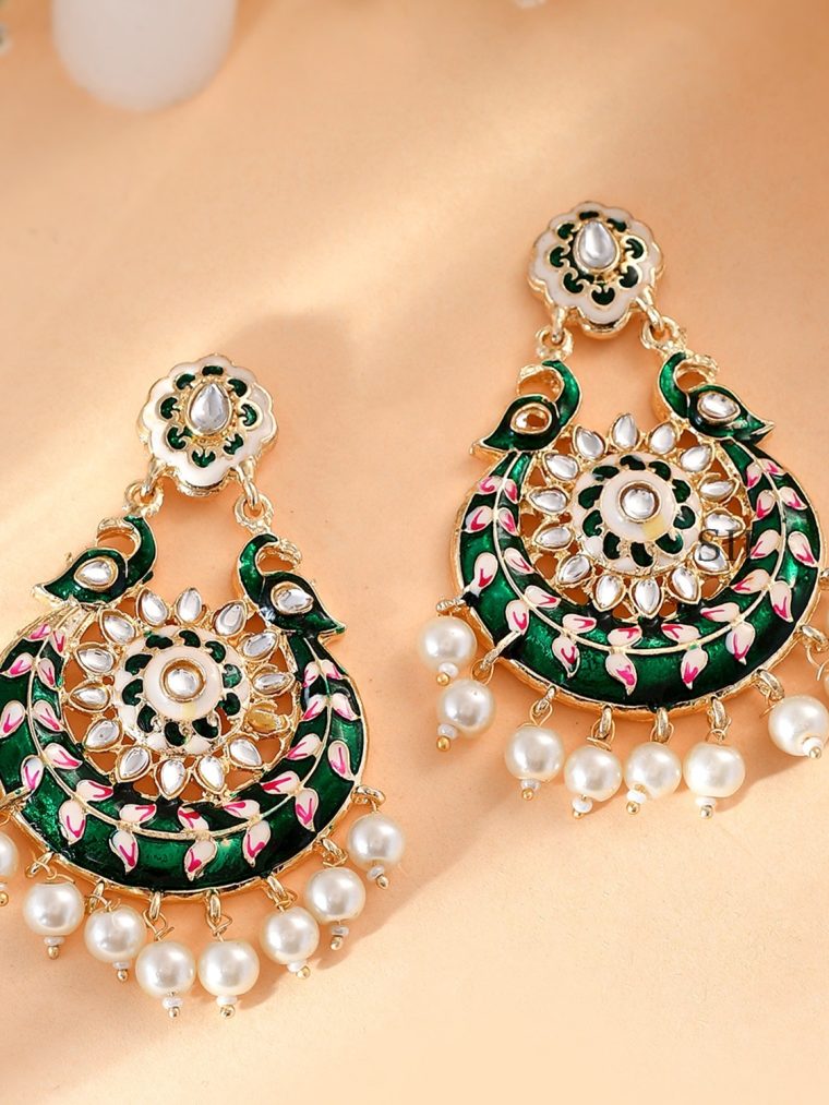 Green Meenakari Peacock Design Earrings