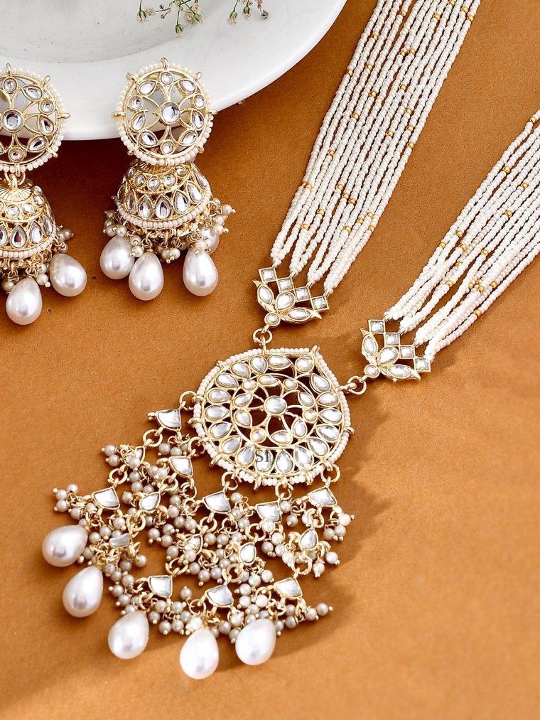 Handcrafted Kundan And White Stones Studded Pearls Necklace