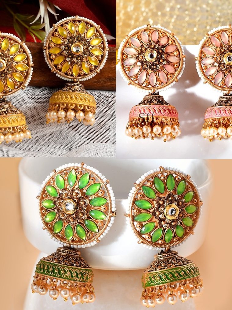 Luminous Designed Stones Studded Round Jhumkas