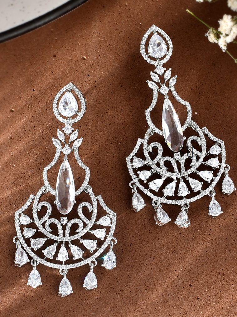 Silver Plated White AD Stones Earrings