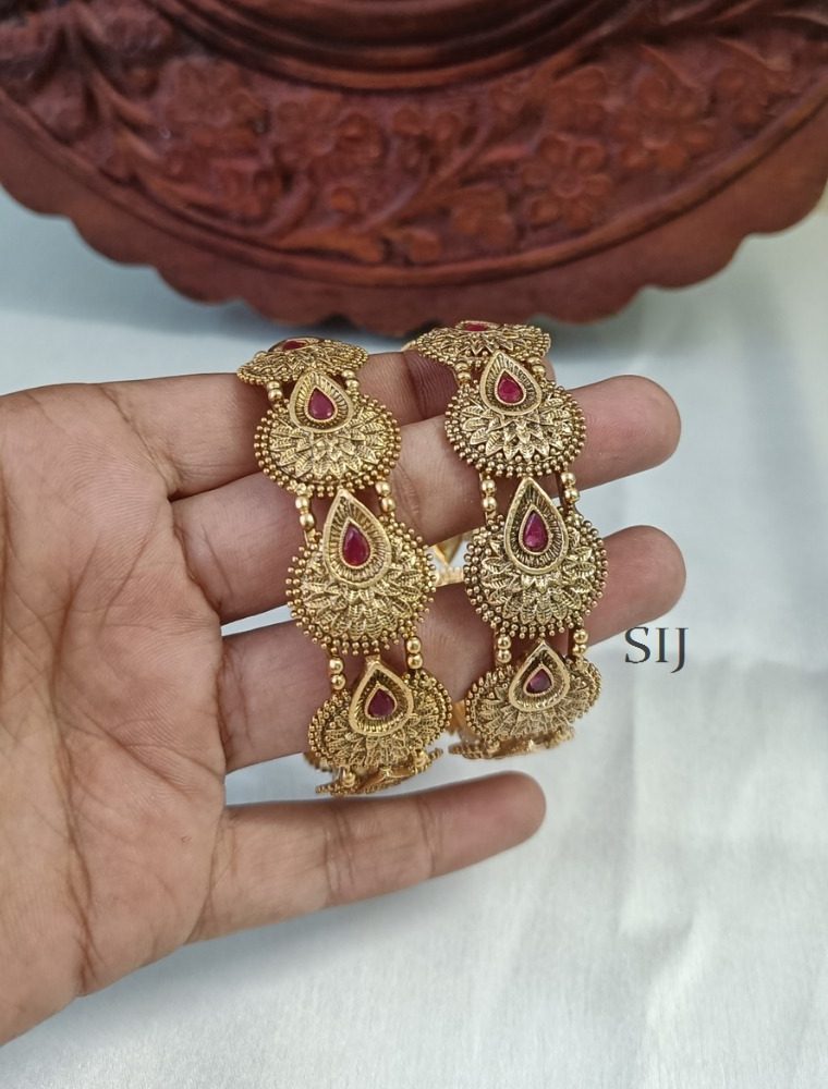 Sparkling Red Stone Gold Plated Bangles