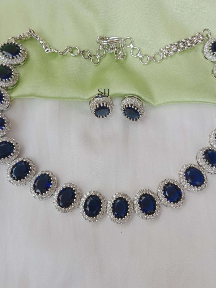 Alluring Oval Sapphires with AD Stones Necklace-1