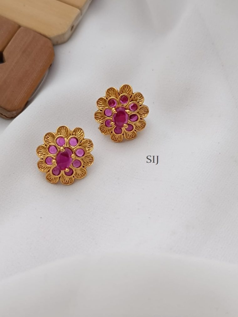 Classy Ruby Flower Studs